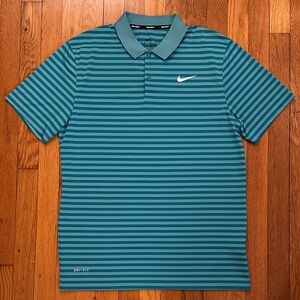 Nike Golf Dri-Fit Men's Blue and Teal Striped Polo Shirt